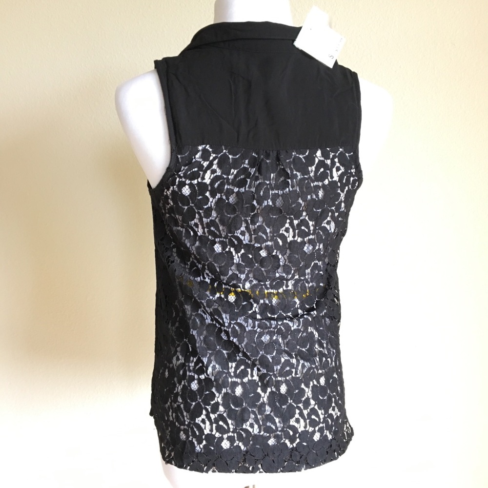 Papaya Black Lace Button-Up Collar Blouse Shirt
